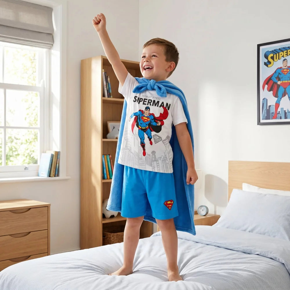 DC Comics Superman Kinder Jugend kurzarm Pyjama Schlafanzug 116-128 Shirt Shorts - WS-Trend.de