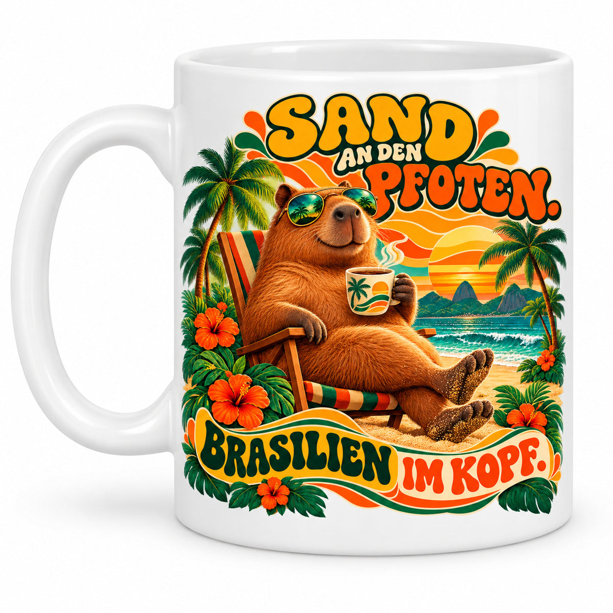 Brasilien Tasse Keramik 330 ml Spruch Geschenk Kaffee Urlaub Tiermotiv