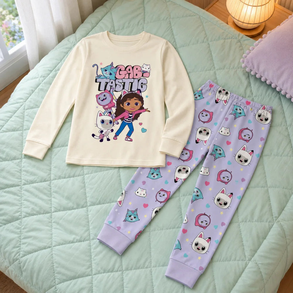 Gabbys Dollhouse Kinder Mädchen langarm Schlafanzug Pyjama 104-128 - 100% Baumwolle - WS-Trend.de