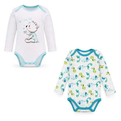 Baby 2er Pack langarm Body Strampler Schlafanzug Gr. 68 Dinos Bärchen - WS-Trend.de