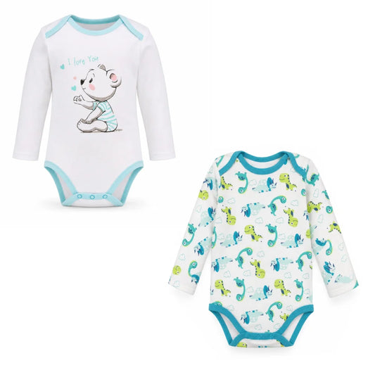 Baby 2er Pack langarm Body Strampler Schlafanzug Gr. 68 Dinos Bärchen - WS-Trend.de