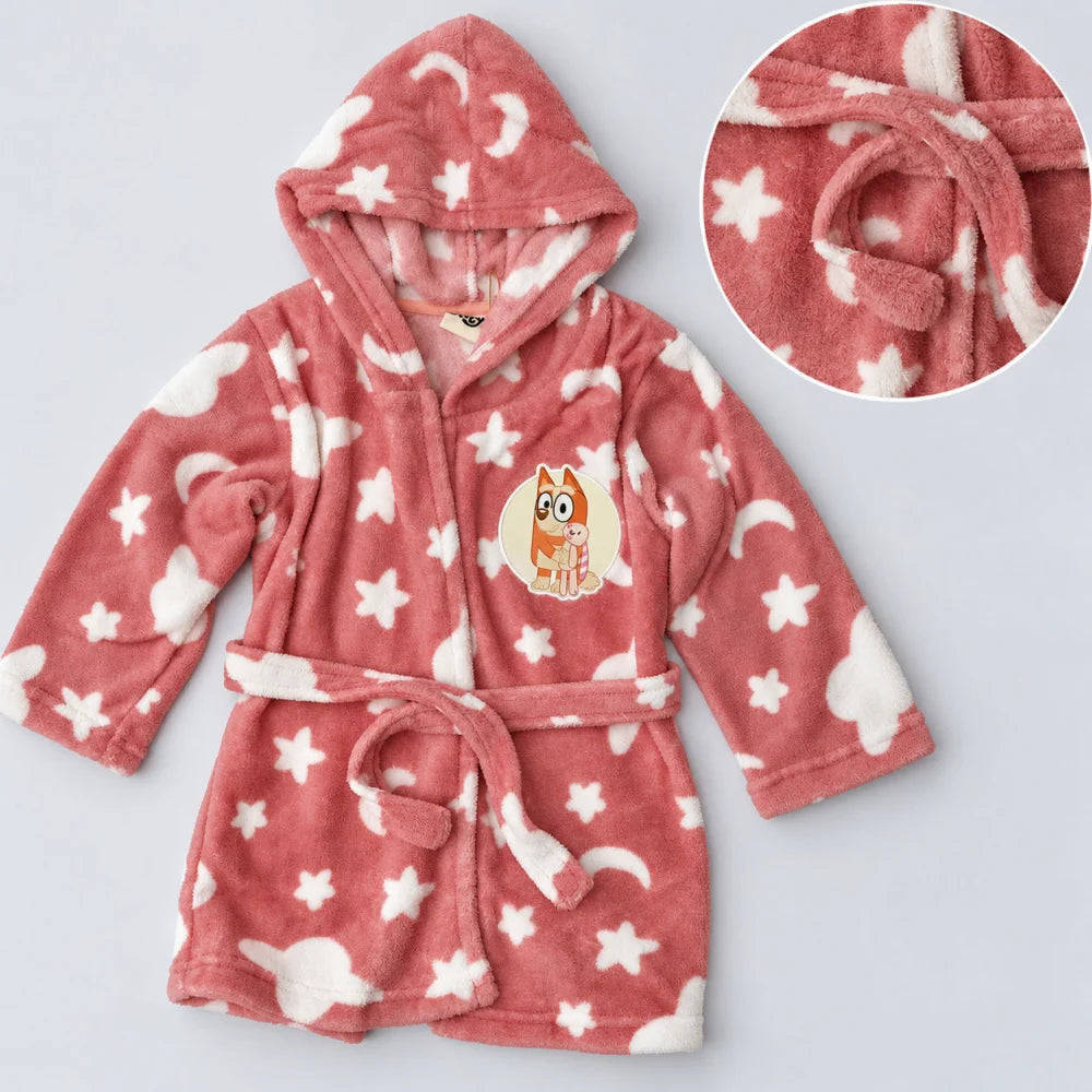 Bluey Kinder Hausmantel Bademantel mit Kapuze Coral Fleece Gr. 98-116 - WS-Trend.de