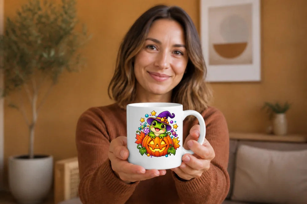 Halloween Tasse Kürbis Frosch 325 ml Keramik Kawaii Geschenk - WS-Trend.de