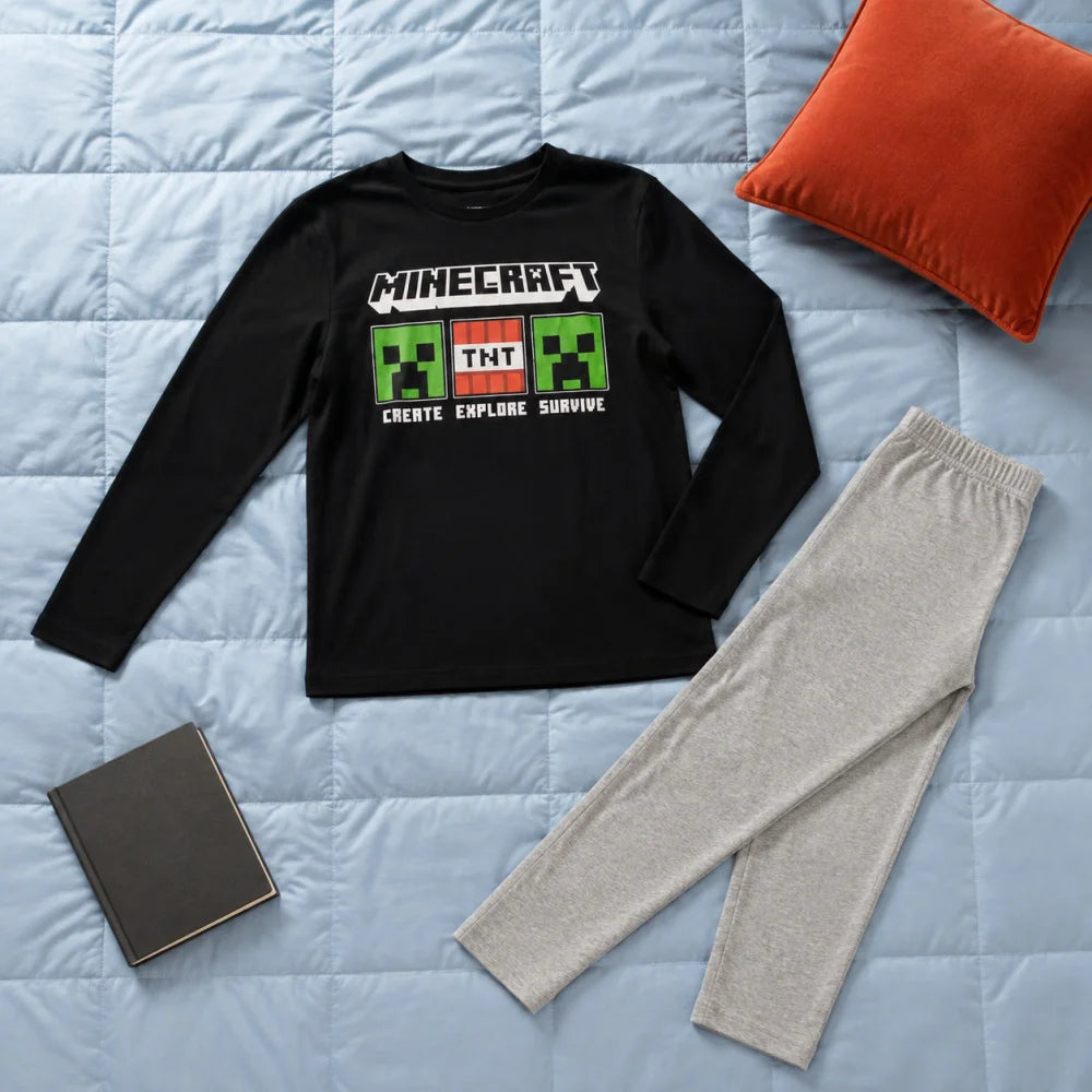 Schlafanzug Minecraft Creeper Gamer Jungen Kinder lang Pyjama - WS-Trend.de