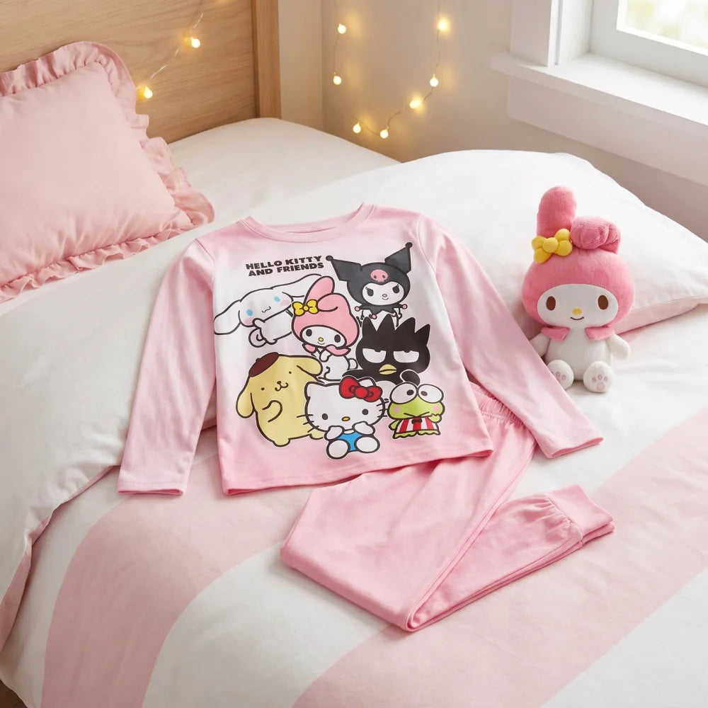 Hello Kitty Kinder Mädchen Schlafanzug Pyjama Shirt Hose Gr. 98-116 Baumwolle - WS-Trend.de