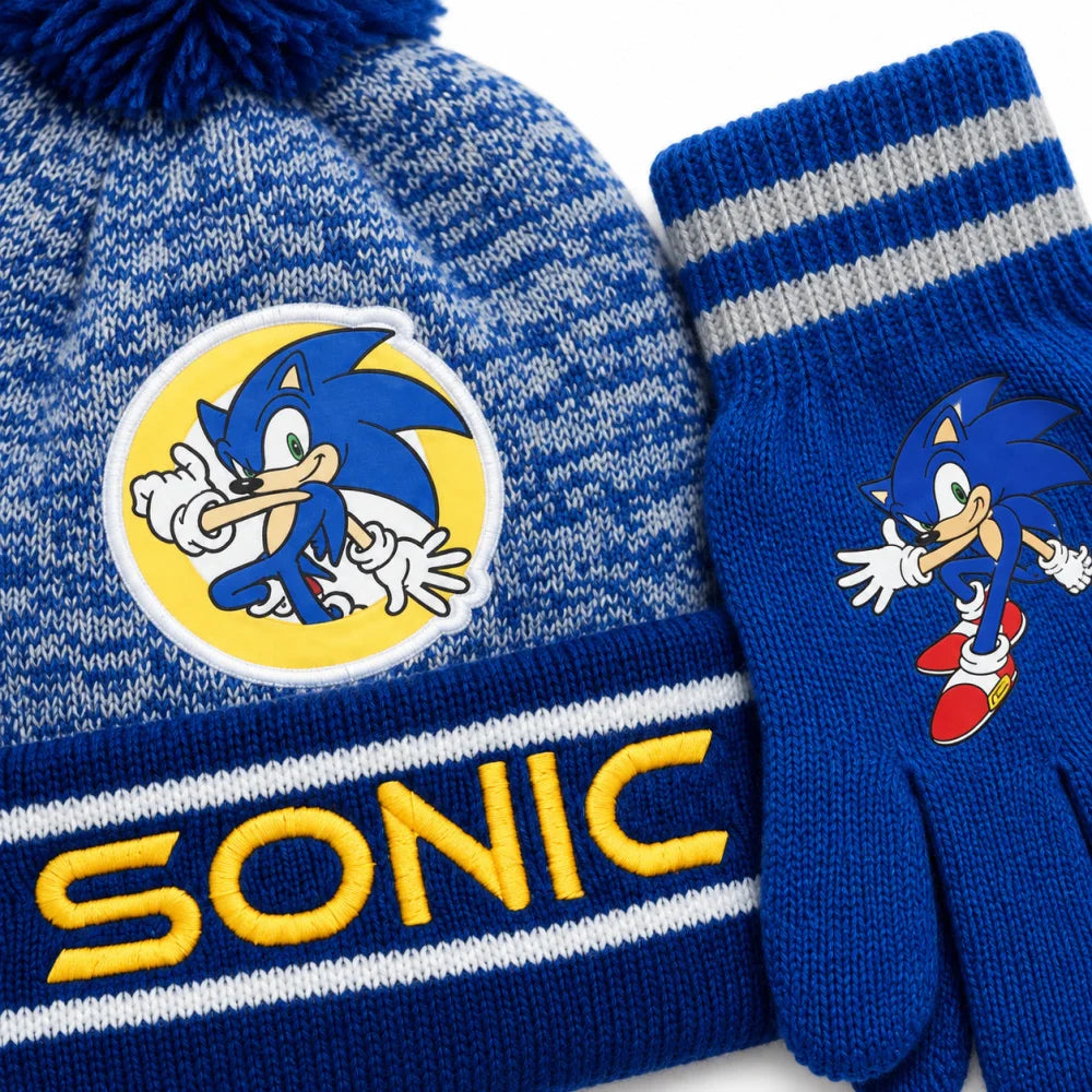 Sonic the Hedgehog Kinder Wintermütze Bommelmütze Handschuhe 52 54 - WS-Trend.de