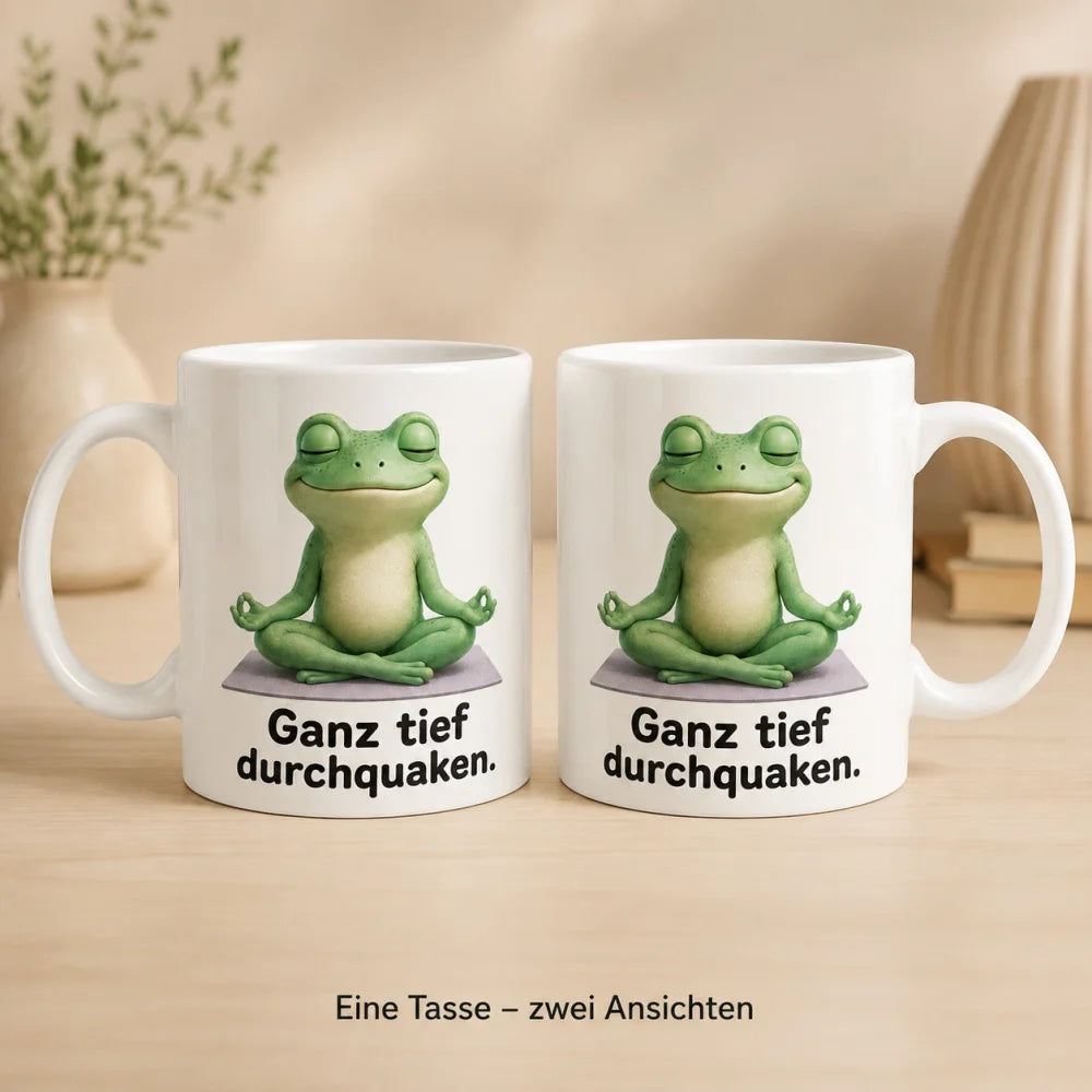 Yoga-Frosch Tasse - entspanntes Tiermotiv - 330 ml beidseitig bedruckt - WS-Trend.de