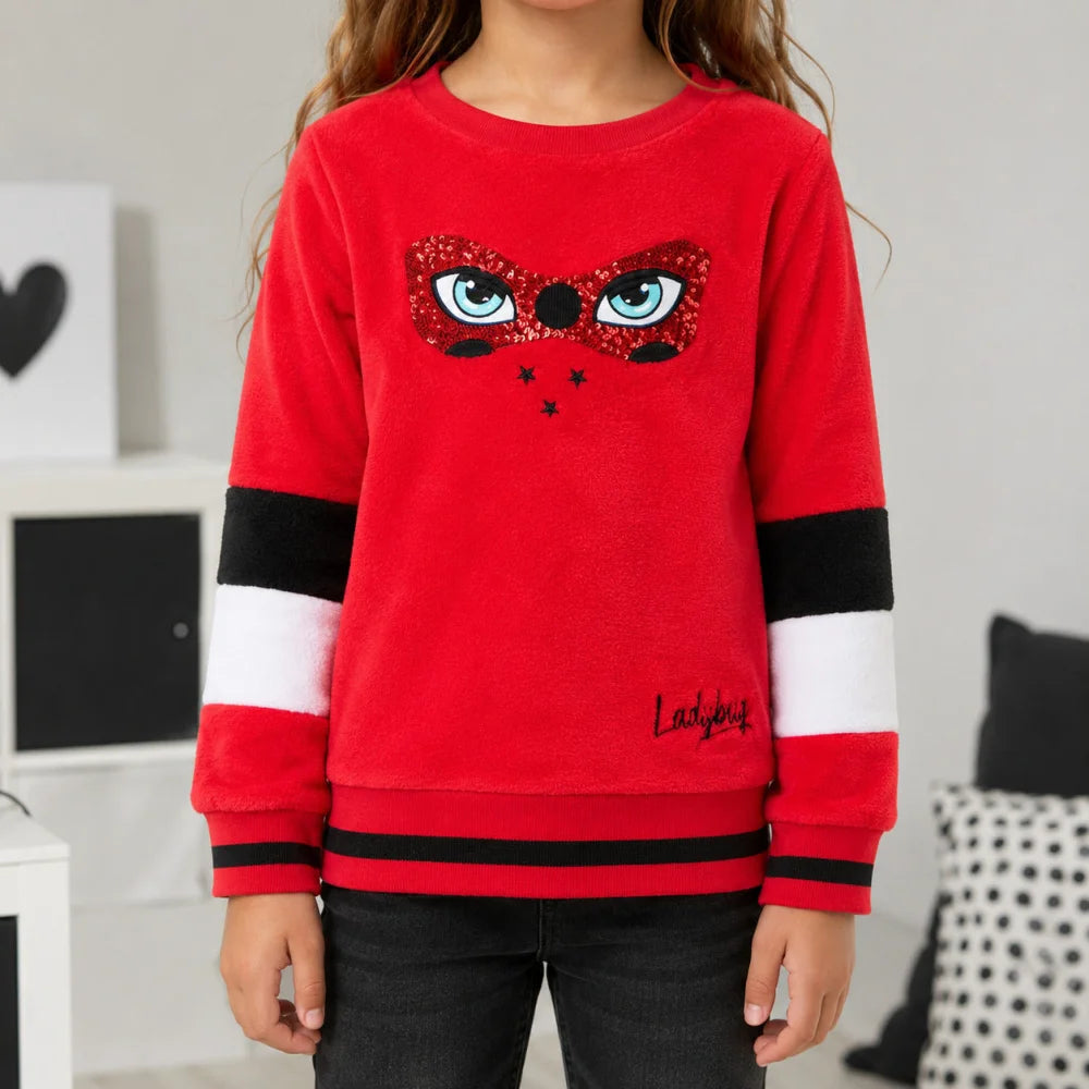 Miraculous Ladybug Kinder Fleece Pullover Sweater Rot Schwarz Gr. 104 - WS-Trend.de
