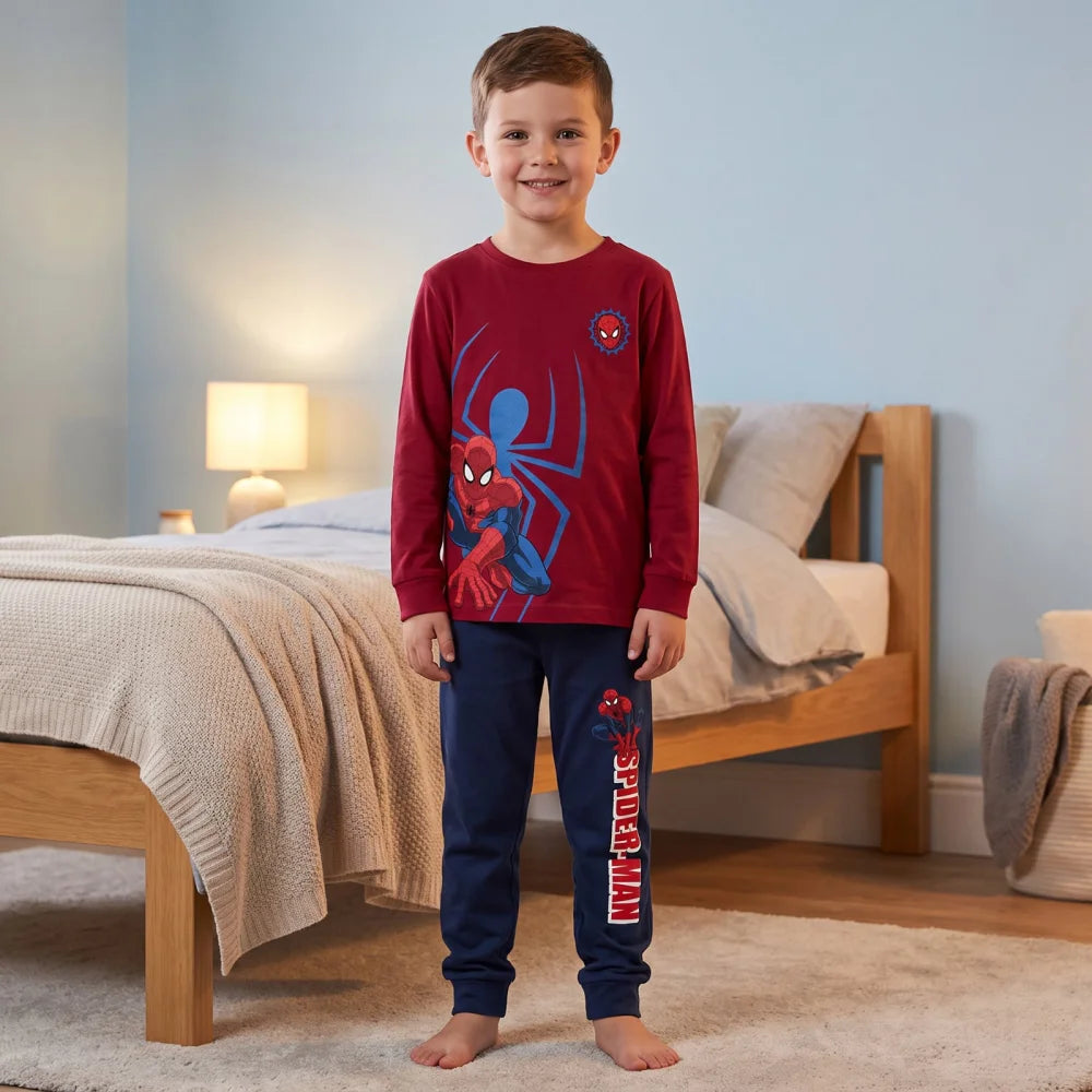 Marvel Spider-Man Kinder-Schlafanzug 100 % Baumwolle Rot/Blau 104–128 - WS-Trend.de