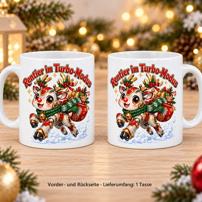 WS-Trend Mecha-Rentier Anime Weihnachtstasse Keramik 330 ml mit Spruch - WS-Trend.de