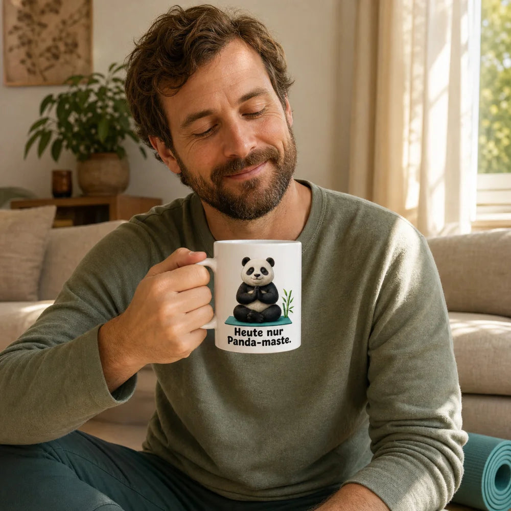 Yoga-Panda Kaffeetasse - Geschenkidee mit Spruch - beidseitig bedruckt - WS-Trend.de
