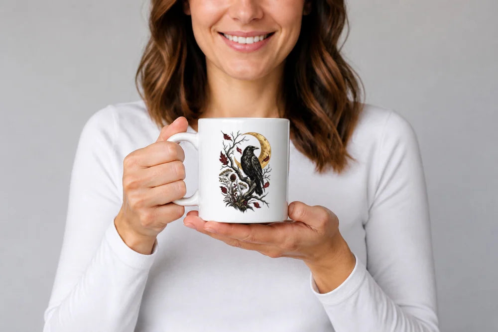 Halloween Tasse Rabe Mond 325 ml Keramik Gothic Geschenkidee - WS-Trend.de