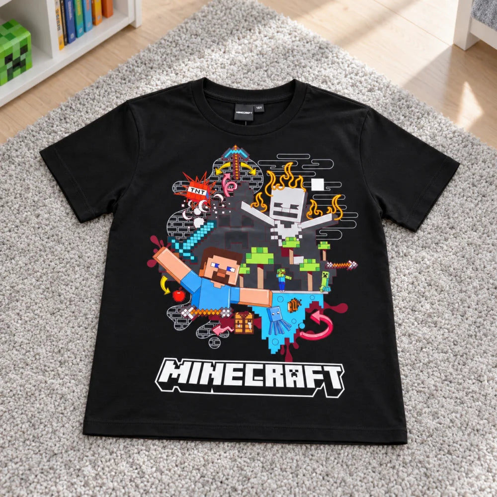 Minecraft Steve Pixel T-Shirt schwarz - WS-Trend.de