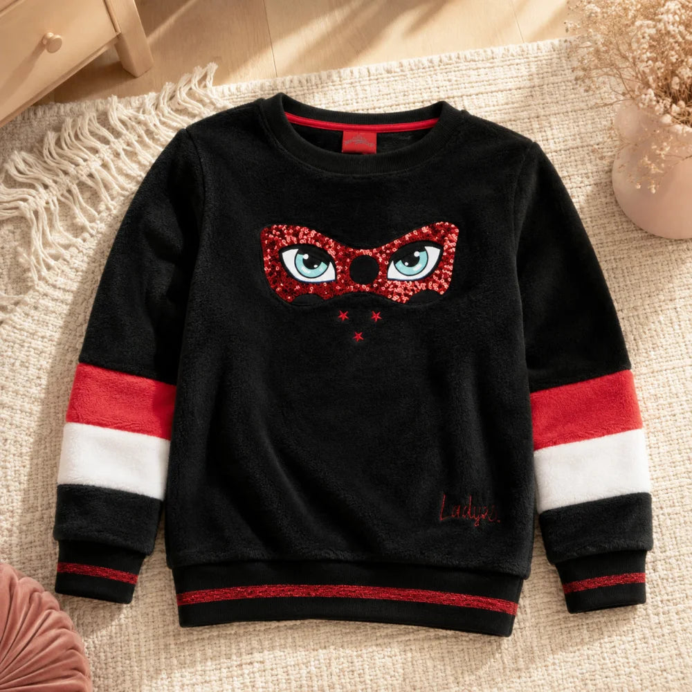 Miraculous Ladybug Kinder Fleece Pullover Sweater Rot Schwarz Gr. 104 - WS-Trend.de