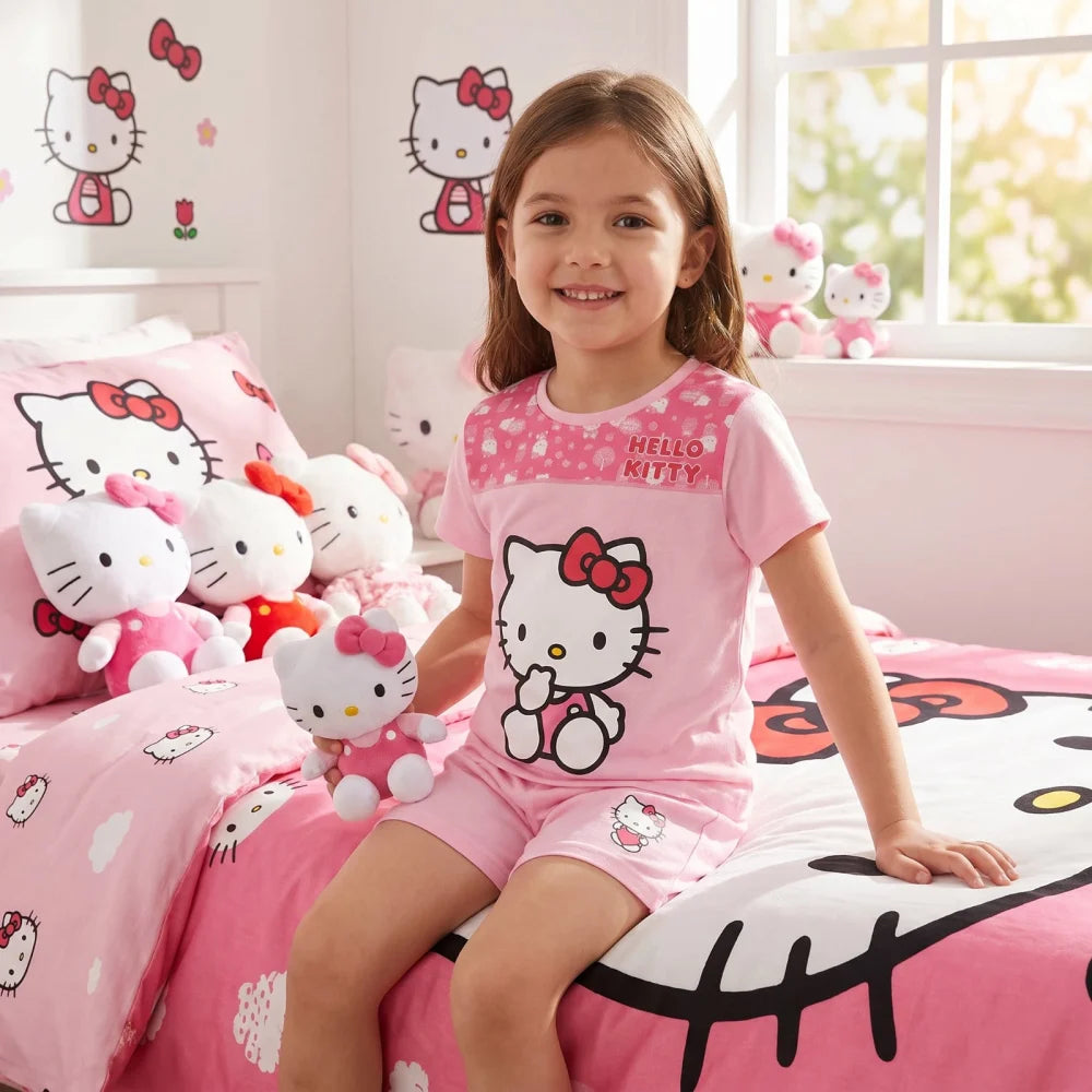 Hello Kitty Kinder Mädchen Schlafanzug Pyjama Shirt Shorts Gr. 98-128 Baumwolle - WS-Trend.de