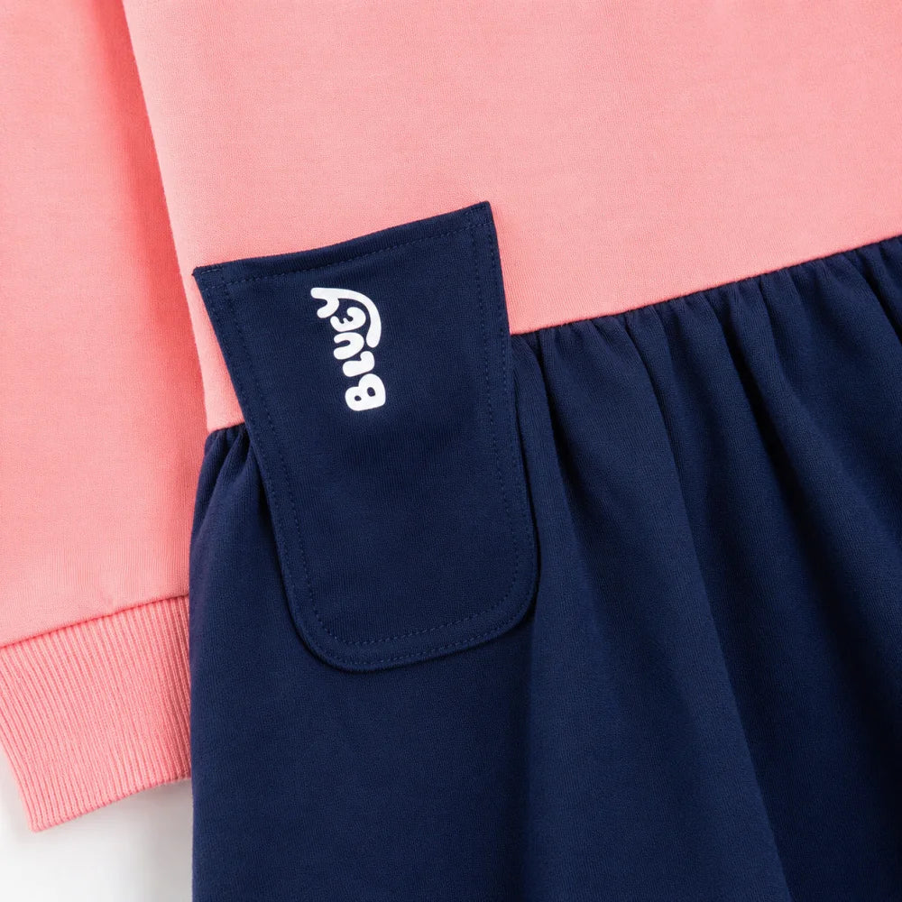Bluey und Bingo Mädchen Langarmkleid Rosa/Dunkelblau Größen 98–116 - WS-Trend.de