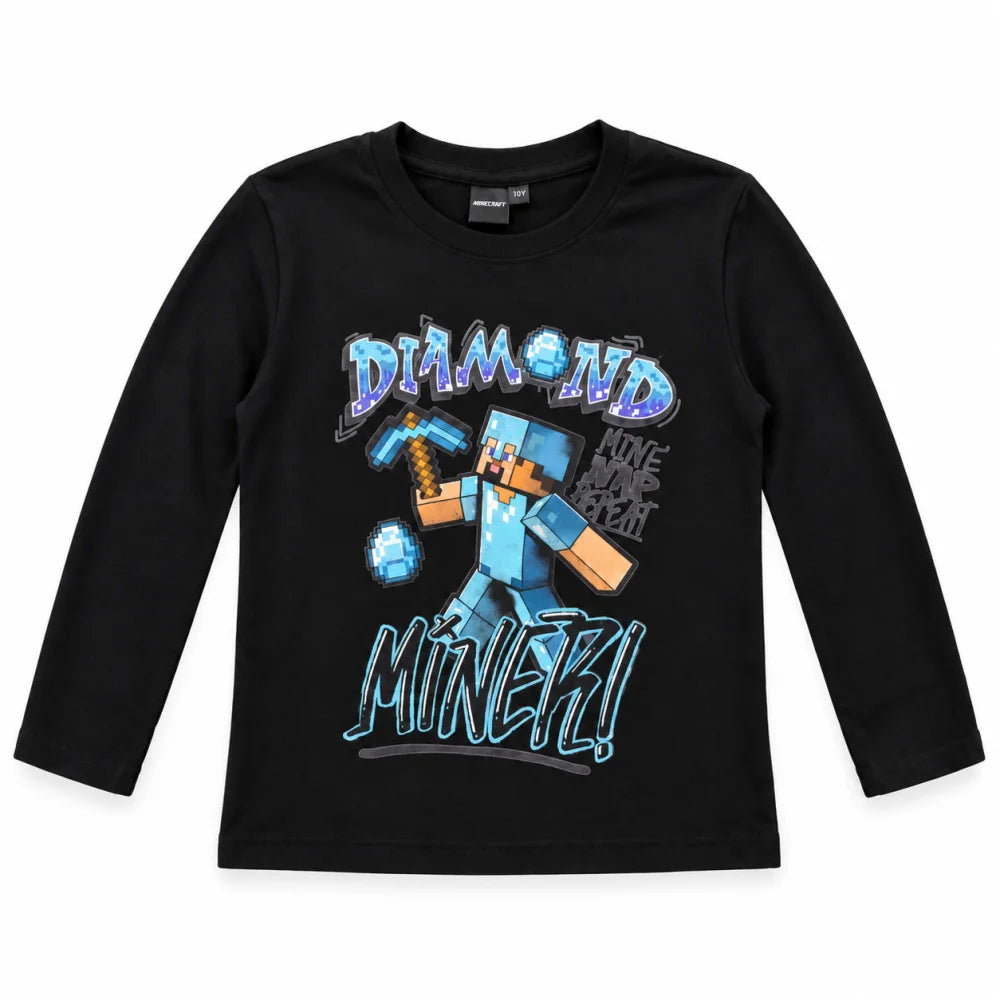 Minecraft Steve Diamond Miner Langarmshirt schwarz - WS-Trend.de