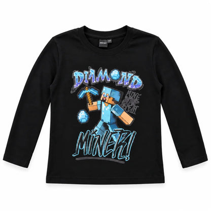 Minecraft Steve Diamond Miner Langarmshirt schwarz - WS-Trend.de