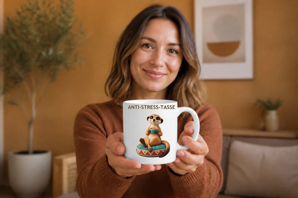 Anti-Stress-Tasse Erdmännchen – Clay Keramikbecher 325 ml - WS-Trend.de