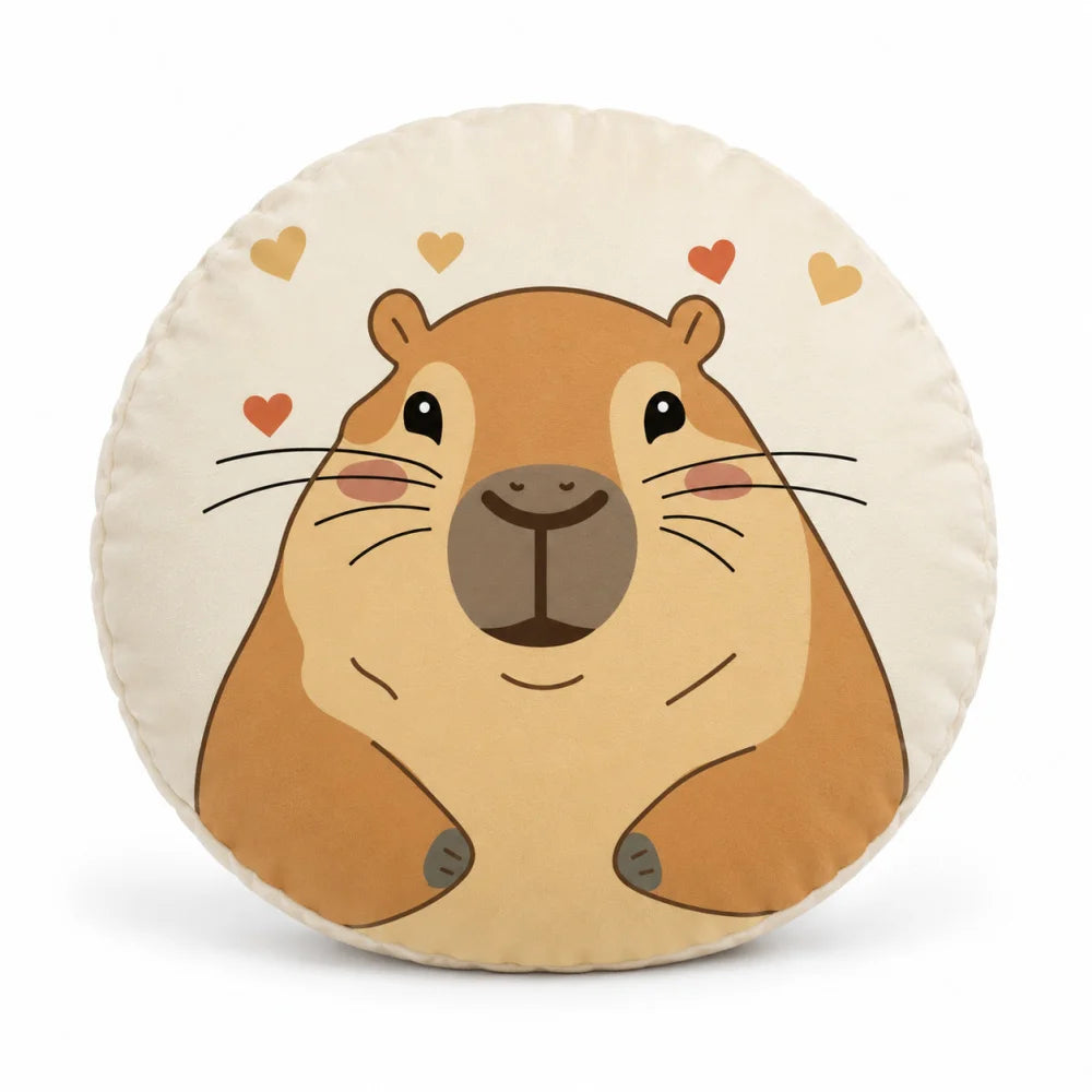 Capibara Velours-Dekokissen rund mit Herzen Durchmesser 35 cm - WS-Trend.de