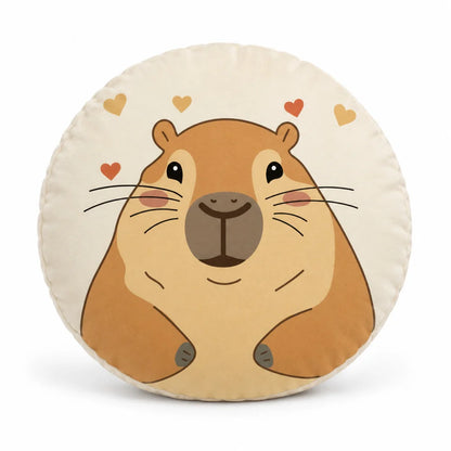 Capibara Velours-Dekokissen rund mit Herzen Durchmesser 35 cm - WS-Trend.de