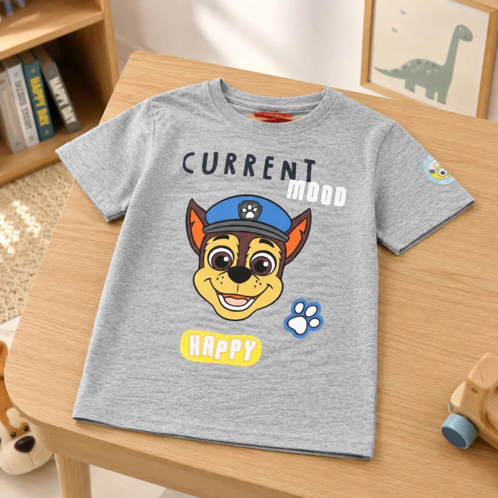 Print-Shirt PAW PATROL Chase Jungen T-Shirt kurzarm 98–128 Baumwolle Grau/Weiß - WS-Trend.de