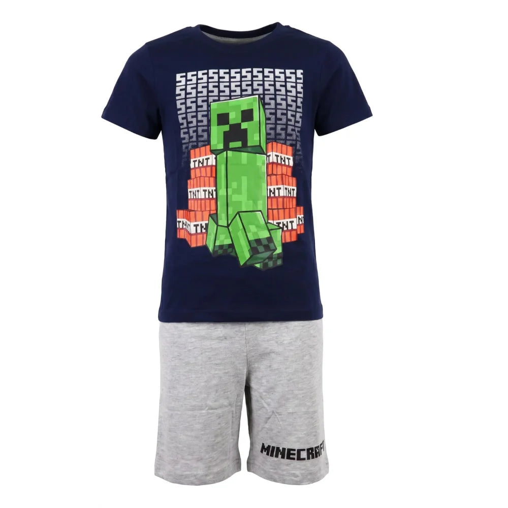Schlafanzug Minecraft Creeper Kinder kurzer Pyjama Gr. 116 -128 - WS-Trend.de