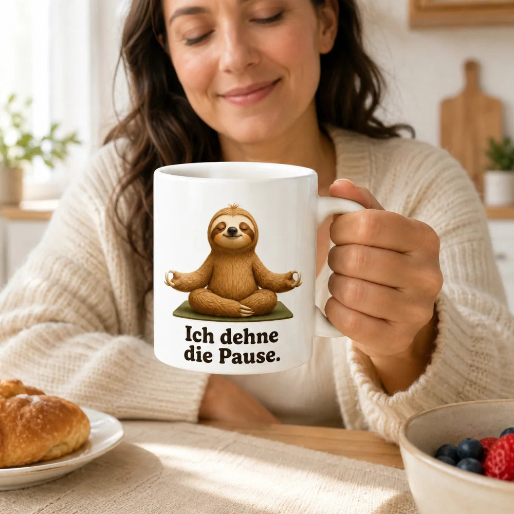 Yoga-Faultier Tasse - Geschenk mit Spruch - 330 ml beidseitig bedruckt - WS-Trend.de