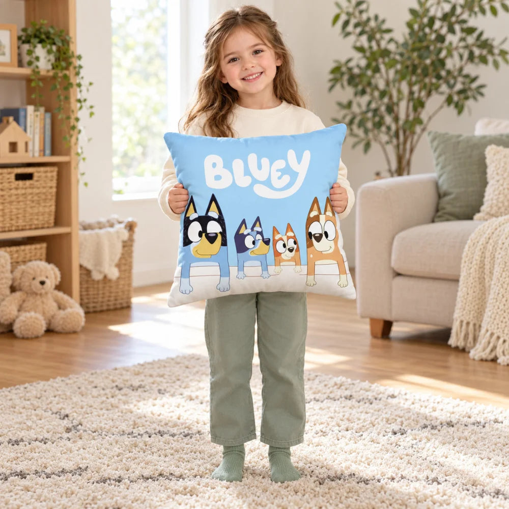 Bluey und Bingo Wendekissen 40x40x7 cm Dekokissen Hellblau Weiß - WS-Trend.de