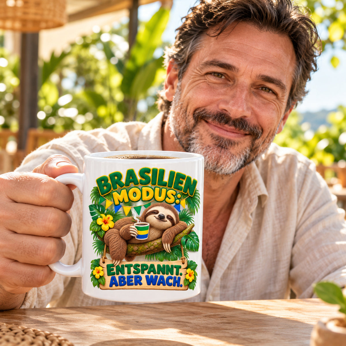 Brasilien Tasse Keramik 330 ml Spruch Geschenk Kaffee Urlaub Tiermotiv