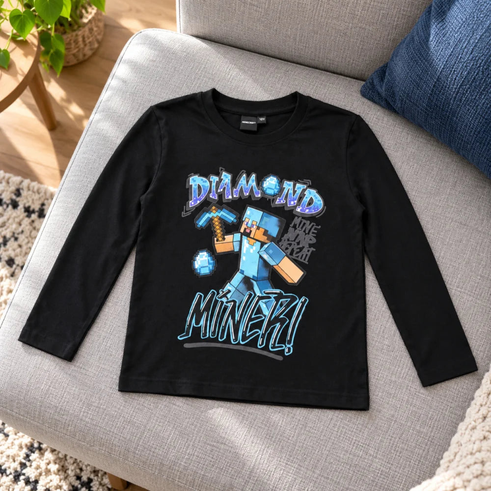 Minecraft Steve Diamond Miner Langarmshirt schwarz - WS-Trend.de