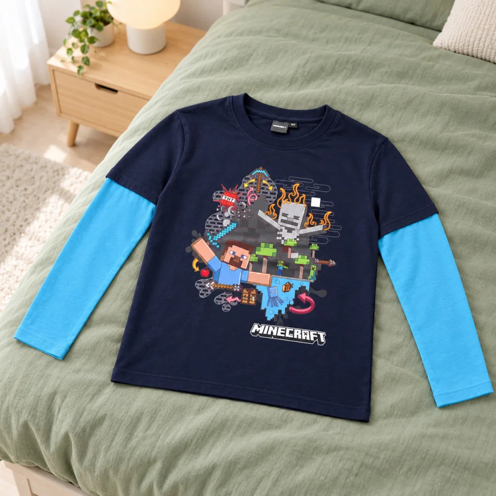 Minecraft Steve und Creeper Langarmshirt blau-türkis - WS-Trend.de