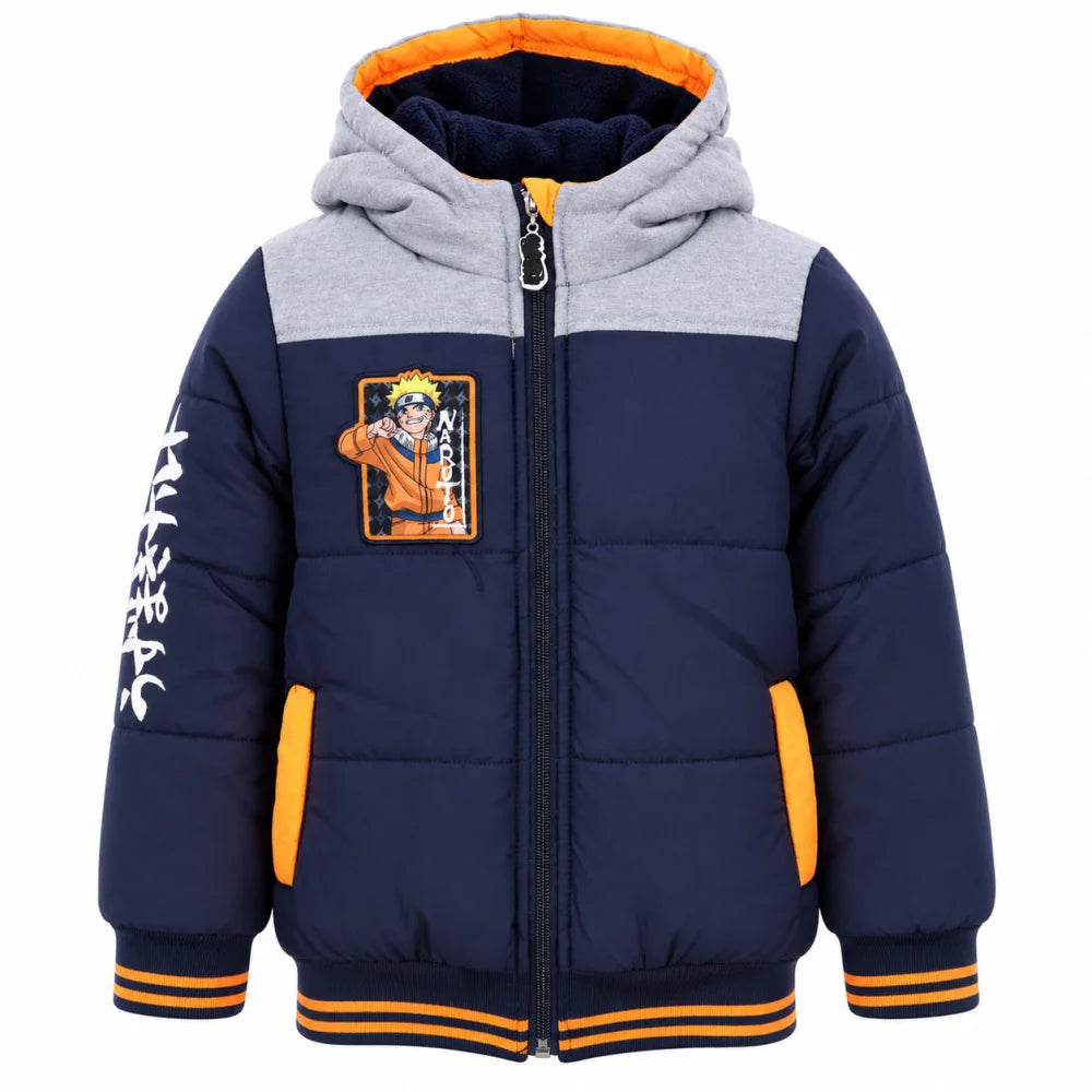 Winterjacke Naruto Shippuden Jungen mit Kapuze Blau Grau Gr. 104 - WS-Trend.de