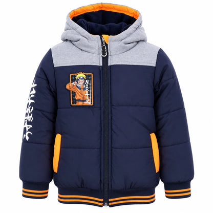 Winterjacke Naruto Shippuden Jungen mit Kapuze Blau Grau Gr. 104 - WS-Trend.de
