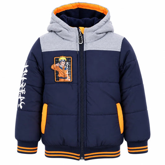 Winterjacke Naruto Shippuden Jungen mit Kapuze Blau Grau Gr. 104 - WS-Trend.de