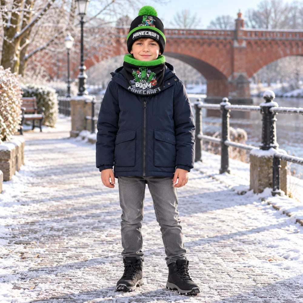 Minecraft Creeper Winterset: Bommelmütze und Snood Größe 54/56 - WS-Trend.de