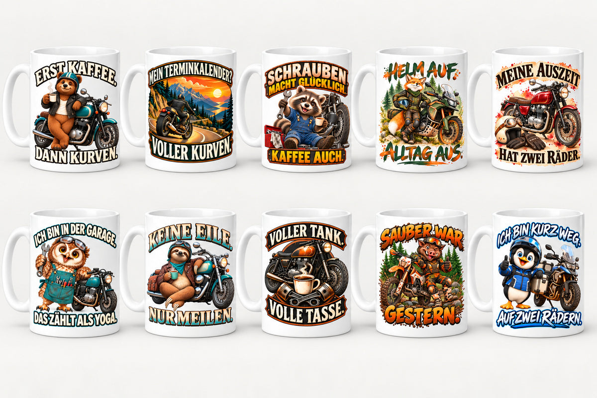 Motorrad Tasse Spruch Keramik 330ml Biker Geschenk beidseitig bedruckt