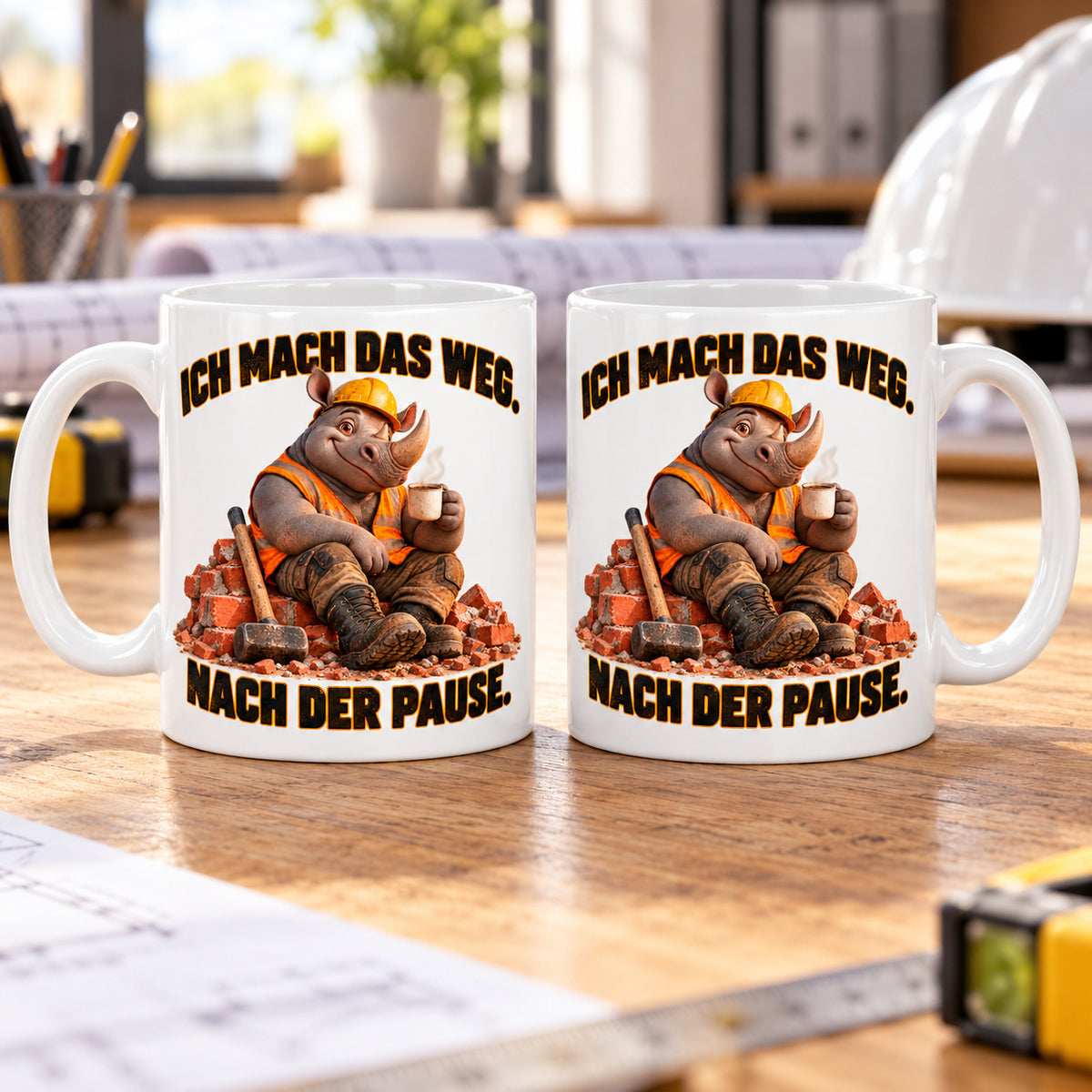 Baustellen Tasse Spruch Keramik 330 ml Geschenk Bauarbeiter beidseitig