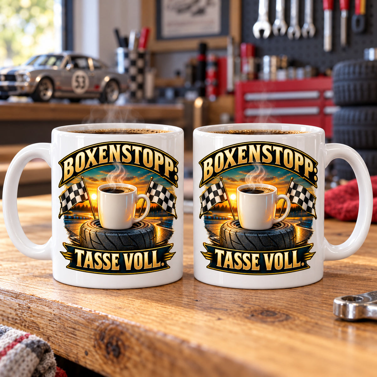Auto Tasse Spruch Keramik 330 ml Geschenk für Autofan beidseitig Druck