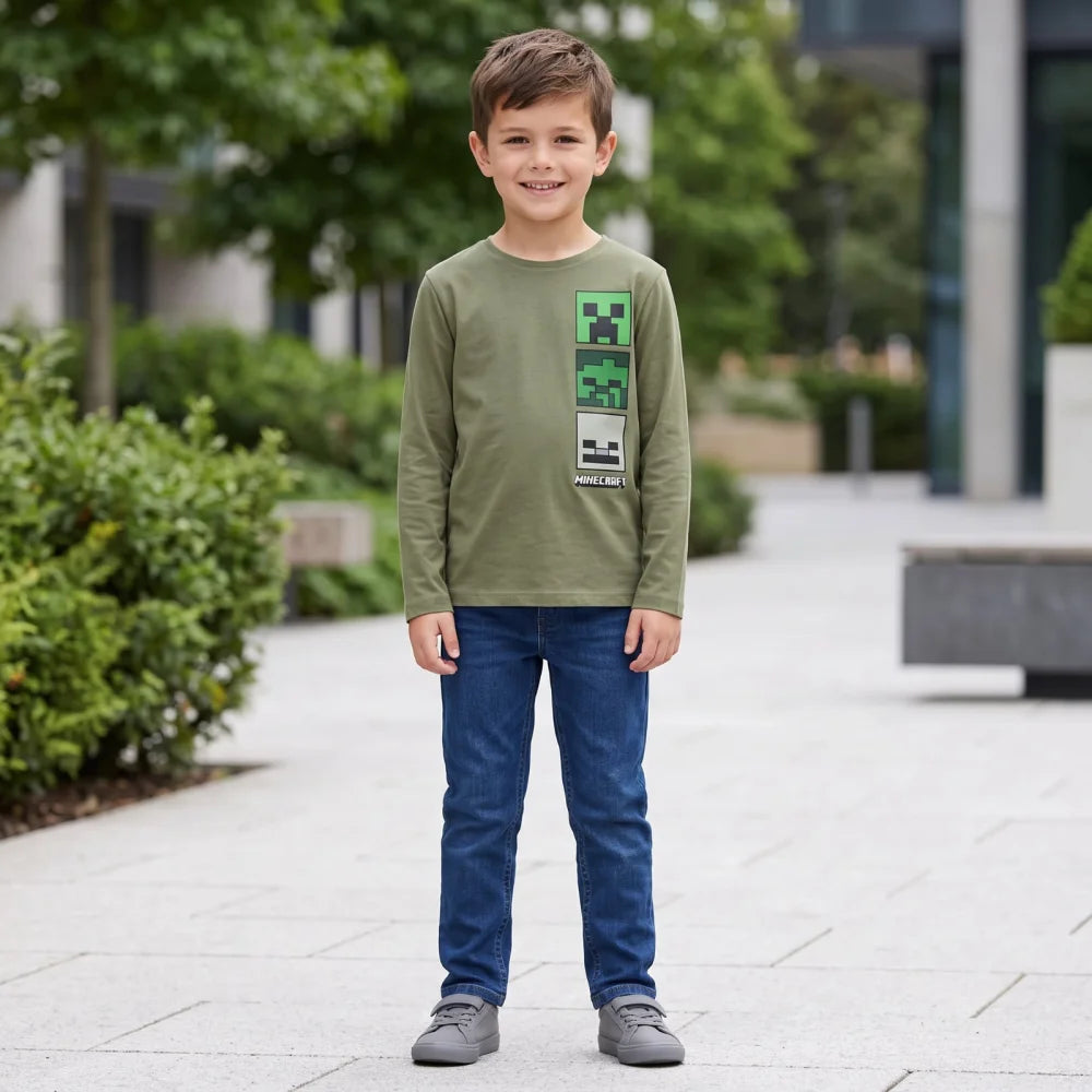 Minecraft Creeper Gamer Kinder Jungen Langarmshirt Shirt Gr. 116-152 - WS-Trend.de