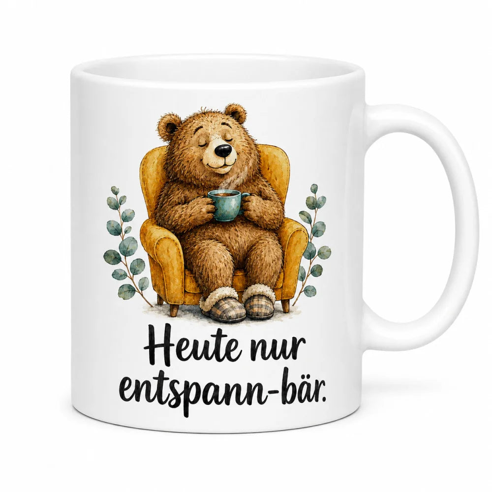 Entspann-Bär Tasse - Geschenkidee mit Spruch - weiß aus Keramik 330 ml - WS-Trend.de
