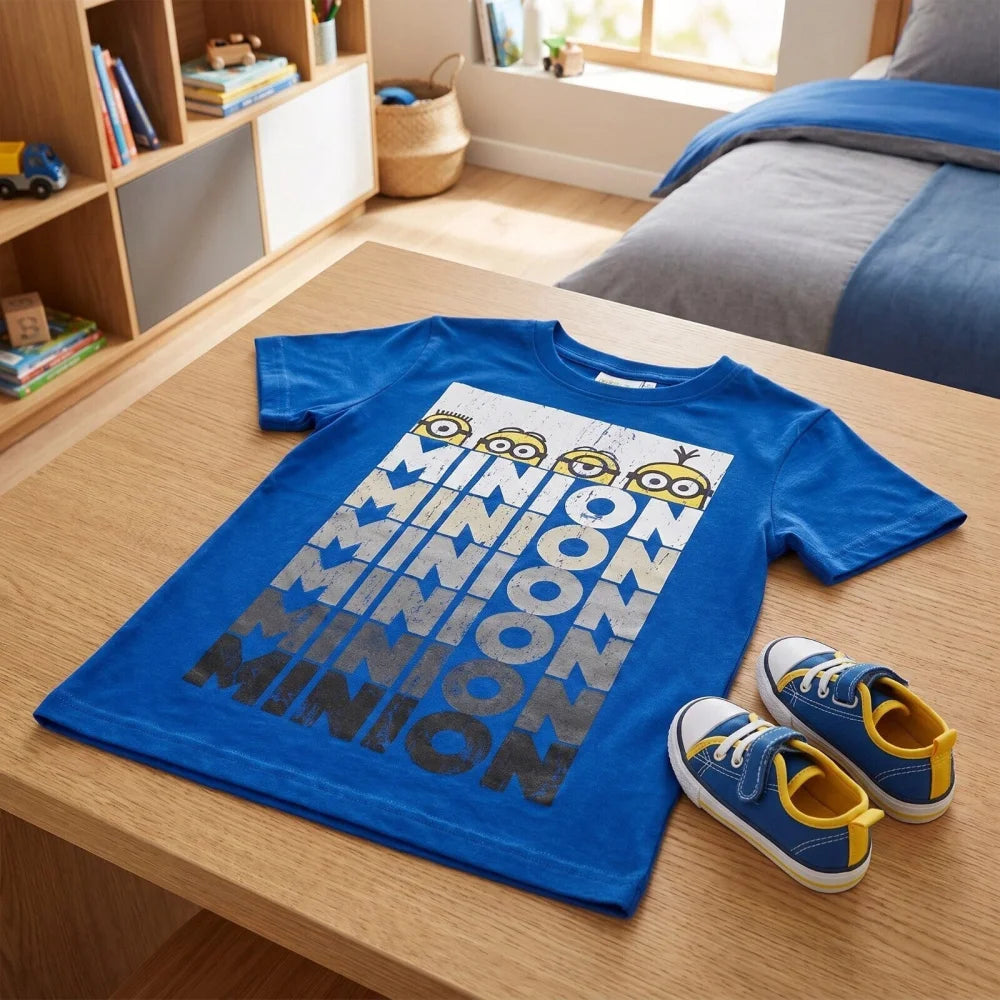 Minions T-Shirt Kurzarm Kinder Jungen Shirt 110-116 Blau Schwarz 100% Baumwolle - WS-Trend.de