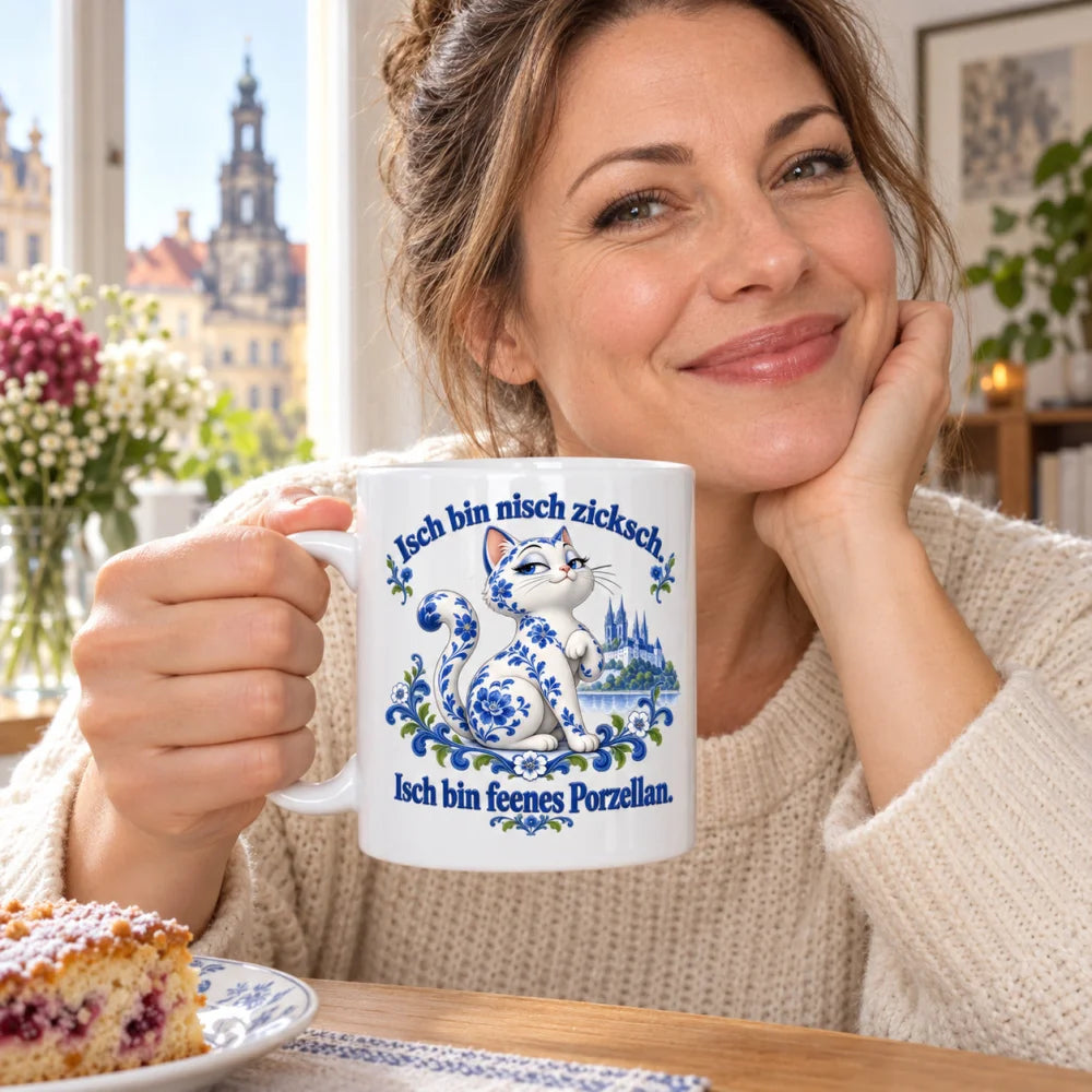 WS-Trend Porzellankatze Tasse sächsischer Spruch Keramik 330 ml lustig - WS-Trend.de