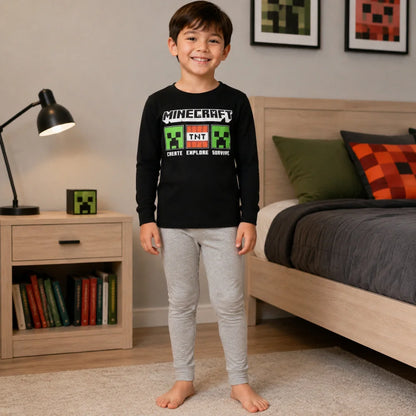 Schlafanzug Minecraft Creeper Gamer Jungen Kinder lang Pyjama - WS-Trend.de