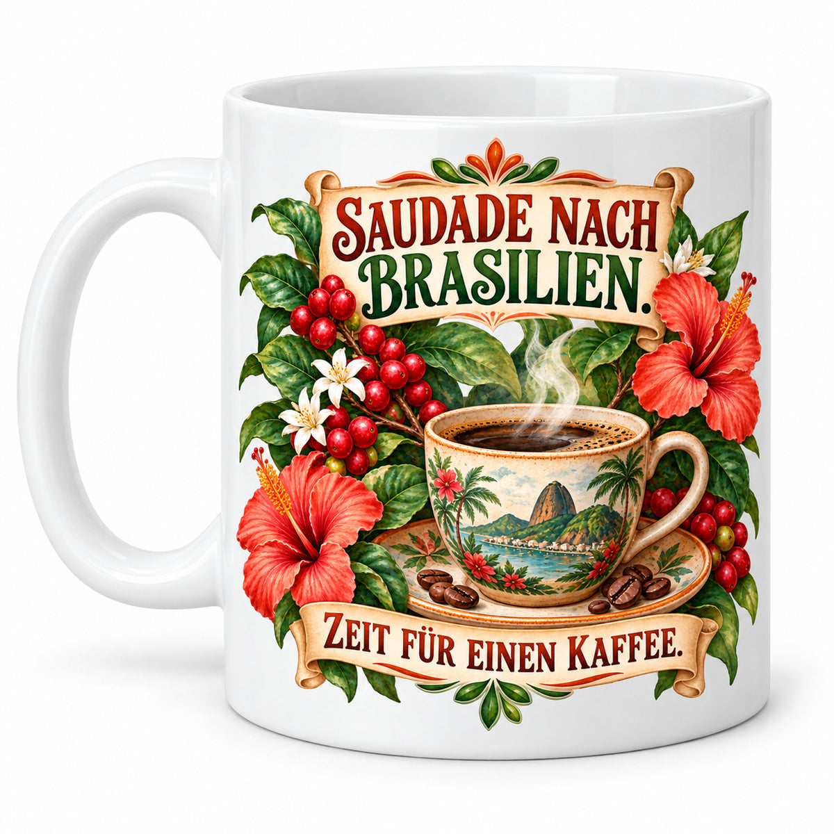 Brasilien Tasse Keramik 330 ml Spruch Geschenk Kaffee Urlaub Tiermotiv