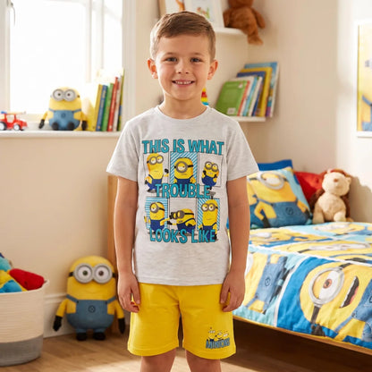 Die Minions Jungen Kinder Pyjama Schlafanzug 98-122 Baumwolle Weiß Grau - WS-Trend.de
