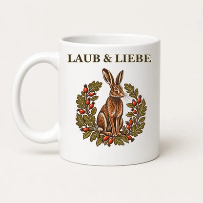 Laub & Liebe Hase Tasse – Linolschnitt Keramikbecher 325 ml - WS-Trend.de