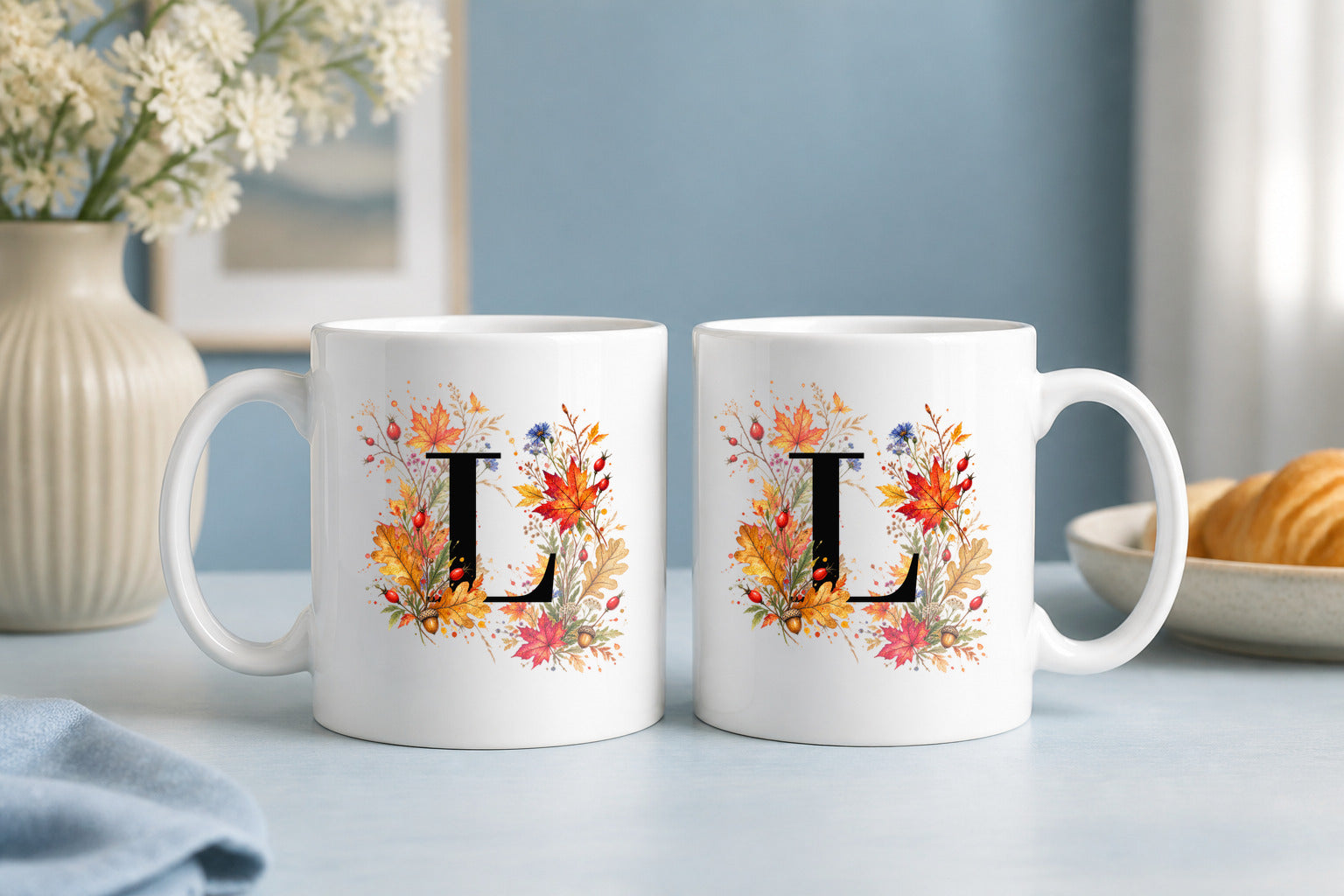 Herbst Tasse A-Z Buchstaben 325 ml Keramik Geschenkidee personalisiert