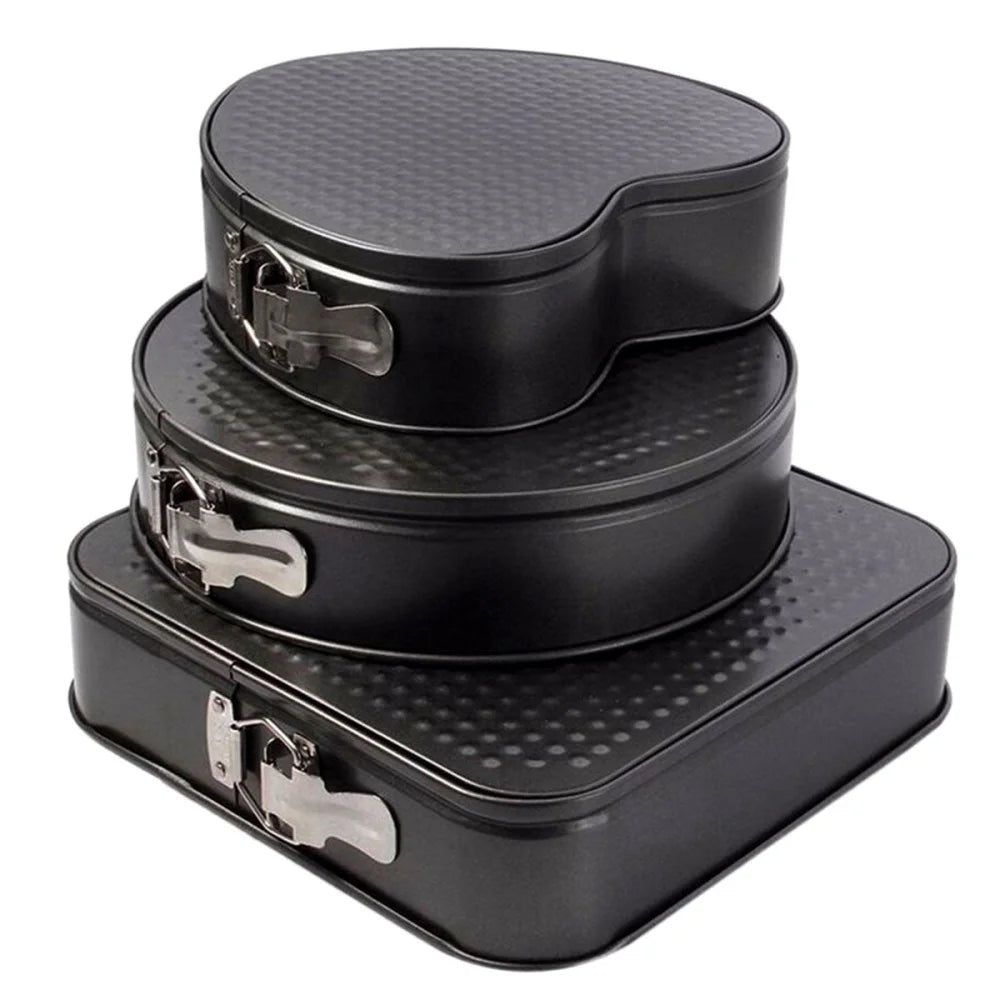 3-teiliges Springform-Set Schwarz Rund Herz Quadratisch aus Kohlenstoffstahl - WS-Trend.de