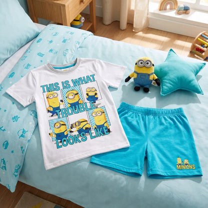 Die Minions Jungen Kinder Pyjama Schlafanzug 98-122 Baumwolle Weiß Grau - WS-Trend.de